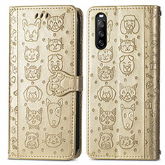 Custodia Portafoglio In Pelle Fantasia Modello Cover con Supporto S03D per Sony Xperia 10 III Lite Oro