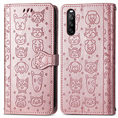 Custodia Portafoglio In Pelle Fantasia Modello Cover con Supporto S03D per Sony Xperia 10 III Oro Rosa