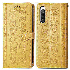 Custodia Portafoglio In Pelle Fantasia Modello Cover con Supporto S03D per Sony Xperia 10 IV Giallo