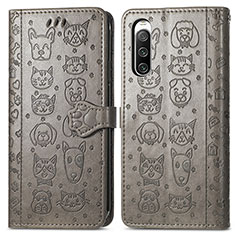 Custodia Portafoglio In Pelle Fantasia Modello Cover con Supporto S03D per Sony Xperia 10 IV Grigio