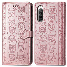 Custodia Portafoglio In Pelle Fantasia Modello Cover con Supporto S03D per Sony Xperia 10 IV SO-52C Oro Rosa