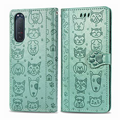 Custodia Portafoglio In Pelle Fantasia Modello Cover con Supporto S03D per Sony Xperia 5 II Verde