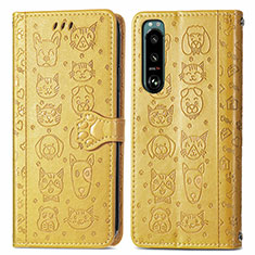 Custodia Portafoglio In Pelle Fantasia Modello Cover con Supporto S03D per Sony Xperia 5 III SO-53B Giallo