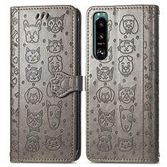 Custodia Portafoglio In Pelle Fantasia Modello Cover con Supporto S03D per Sony Xperia 5 III SO-53B Grigio