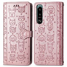 Custodia Portafoglio In Pelle Fantasia Modello Cover con Supporto S03D per Sony Xperia 5 III SO-53B Oro Rosa