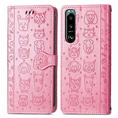 Custodia Portafoglio In Pelle Fantasia Modello Cover con Supporto S03D per Sony Xperia 5 III SO-53B Rosa