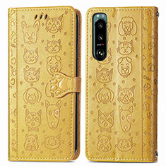 Custodia Portafoglio In Pelle Fantasia Modello Cover con Supporto S03D per Sony Xperia 5 IV Giallo