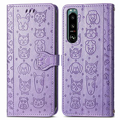 Custodia Portafoglio In Pelle Fantasia Modello Cover con Supporto S03D per Sony Xperia 5 IV Viola