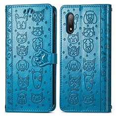 Custodia Portafoglio In Pelle Fantasia Modello Cover con Supporto S03D per Sony Xperia Ace II SO-41B Blu