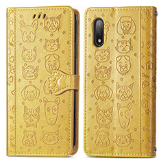 Custodia Portafoglio In Pelle Fantasia Modello Cover con Supporto S03D per Sony Xperia Ace II SO-41B Giallo