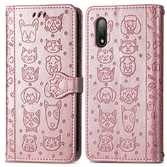 Custodia Portafoglio In Pelle Fantasia Modello Cover con Supporto S03D per Sony Xperia Ace II SO-41B Oro Rosa