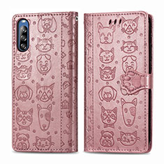 Custodia Portafoglio In Pelle Fantasia Modello Cover con Supporto S03D per Sony Xperia L4 Oro Rosa