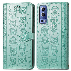 Custodia Portafoglio In Pelle Fantasia Modello Cover con Supporto S03D per Vivo iQOO Z3 5G Verde