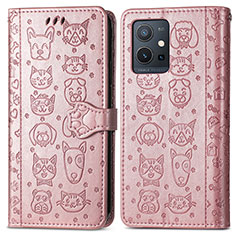 Custodia Portafoglio In Pelle Fantasia Modello Cover con Supporto S03D per Vivo iQOO Z6 5G Oro Rosa