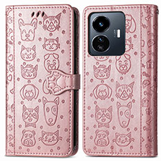 Custodia Portafoglio In Pelle Fantasia Modello Cover con Supporto S03D per Vivo iQOO Z6 Lite 5G Oro Rosa