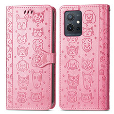 Custodia Portafoglio In Pelle Fantasia Modello Cover con Supporto S03D per Vivo T1 5G India Rosa