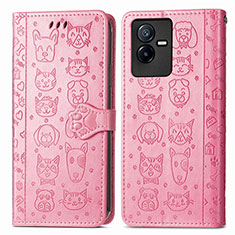 Custodia Portafoglio In Pelle Fantasia Modello Cover con Supporto S03D per Vivo T2x 5G Rosa