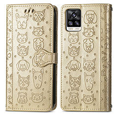 Custodia Portafoglio In Pelle Fantasia Modello Cover con Supporto S03D per Vivo V20 (2021) Oro