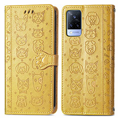 Custodia Portafoglio In Pelle Fantasia Modello Cover con Supporto S03D per Vivo V21 5G Giallo