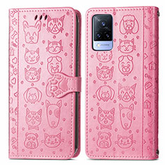 Custodia Portafoglio In Pelle Fantasia Modello Cover con Supporto S03D per Vivo V21 5G Rosa