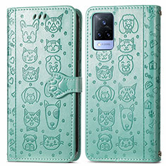 Custodia Portafoglio In Pelle Fantasia Modello Cover con Supporto S03D per Vivo V21 5G Verde