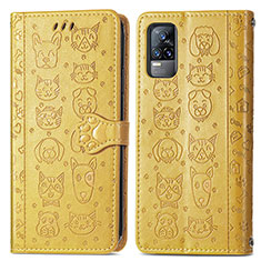 Custodia Portafoglio In Pelle Fantasia Modello Cover con Supporto S03D per Vivo V21e 4G Giallo