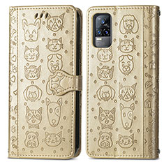 Custodia Portafoglio In Pelle Fantasia Modello Cover con Supporto S03D per Vivo V21e 4G Oro