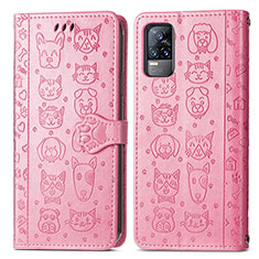 Custodia Portafoglio In Pelle Fantasia Modello Cover con Supporto S03D per Vivo V21e 4G Rosa