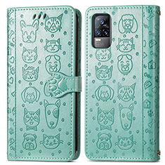 Custodia Portafoglio In Pelle Fantasia Modello Cover con Supporto S03D per Vivo V21e 4G Verde