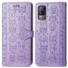 Custodia Portafoglio In Pelle Fantasia Modello Cover con Supporto S03D per Vivo V21e 4G Viola