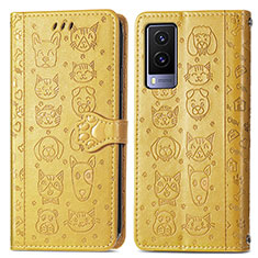 Custodia Portafoglio In Pelle Fantasia Modello Cover con Supporto S03D per Vivo V21e 5G Giallo