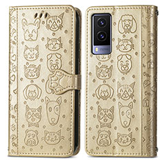 Custodia Portafoglio In Pelle Fantasia Modello Cover con Supporto S03D per Vivo V21e 5G Oro