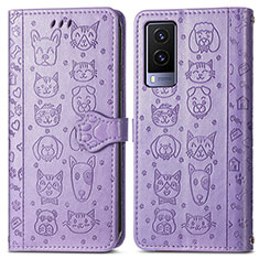 Custodia Portafoglio In Pelle Fantasia Modello Cover con Supporto S03D per Vivo V21e 5G Viola