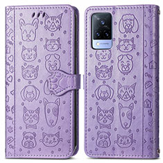 Custodia Portafoglio In Pelle Fantasia Modello Cover con Supporto S03D per Vivo V21s 5G Viola