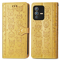 Custodia Portafoglio In Pelle Fantasia Modello Cover con Supporto S03D per Vivo V23 5G Giallo