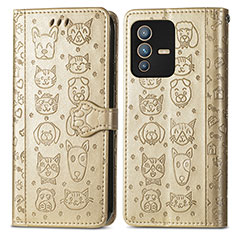 Custodia Portafoglio In Pelle Fantasia Modello Cover con Supporto S03D per Vivo V23 5G Oro