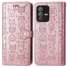 Custodia Portafoglio In Pelle Fantasia Modello Cover con Supporto S03D per Vivo V23 5G Oro Rosa