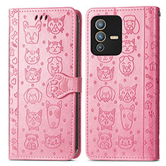 Custodia Portafoglio In Pelle Fantasia Modello Cover con Supporto S03D per Vivo V23 5G Rosa