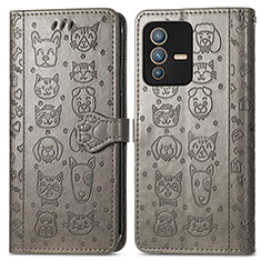 Custodia Portafoglio In Pelle Fantasia Modello Cover con Supporto S03D per Vivo V23 Pro 5G Grigio