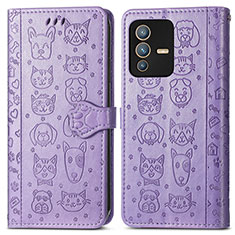 Custodia Portafoglio In Pelle Fantasia Modello Cover con Supporto S03D per Vivo V23 Pro 5G Viola