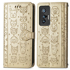 Custodia Portafoglio In Pelle Fantasia Modello Cover con Supporto S03D per Vivo X70 5G Oro