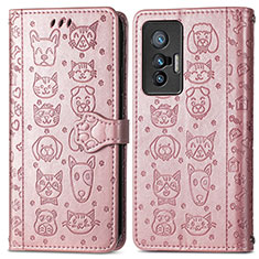 Custodia Portafoglio In Pelle Fantasia Modello Cover con Supporto S03D per Vivo X70 5G Oro Rosa