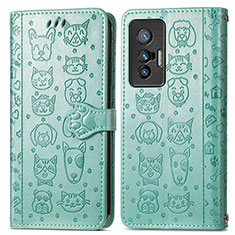 Custodia Portafoglio In Pelle Fantasia Modello Cover con Supporto S03D per Vivo X70 5G Verde