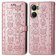 Custodia Portafoglio In Pelle Fantasia Modello Cover con Supporto S03D per Vivo Y02S Oro Rosa