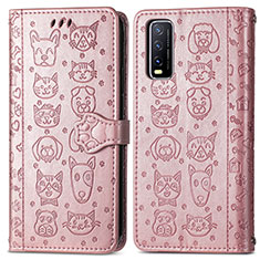 Custodia Portafoglio In Pelle Fantasia Modello Cover con Supporto S03D per Vivo Y11s Oro Rosa