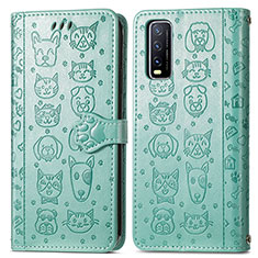 Custodia Portafoglio In Pelle Fantasia Modello Cover con Supporto S03D per Vivo Y11s Verde