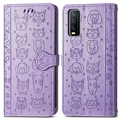 Custodia Portafoglio In Pelle Fantasia Modello Cover con Supporto S03D per Vivo Y11s Viola