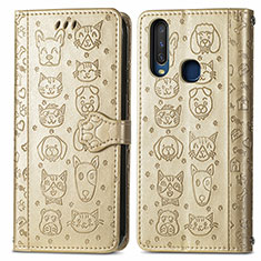 Custodia Portafoglio In Pelle Fantasia Modello Cover con Supporto S03D per Vivo Y12 Oro