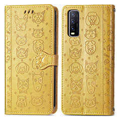 Custodia Portafoglio In Pelle Fantasia Modello Cover con Supporto S03D per Vivo Y12A Giallo