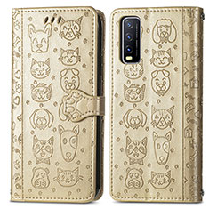 Custodia Portafoglio In Pelle Fantasia Modello Cover con Supporto S03D per Vivo Y12A Oro